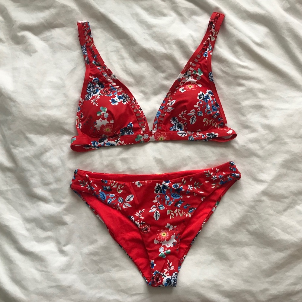 SHEIN Red Floral Triangle Bikini